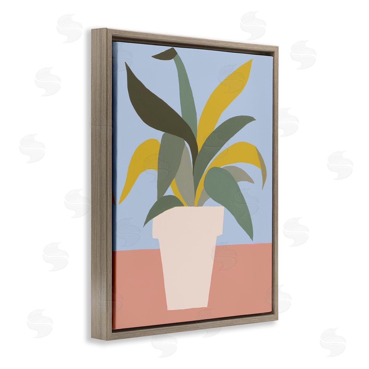 Regina Moore Indoor Potted Plant Soft Green Blue Red Brown Floater Frame Canvas Art