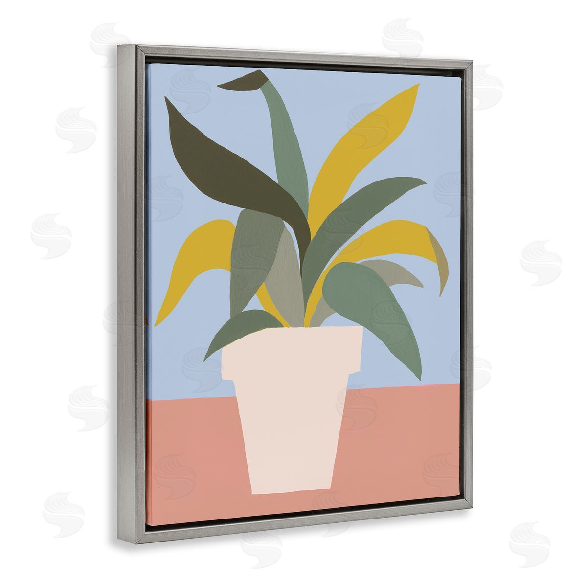 Regina Moore Indoor Potted Plant Soft Green Blue Red Gray Floater Frame Canvas Art