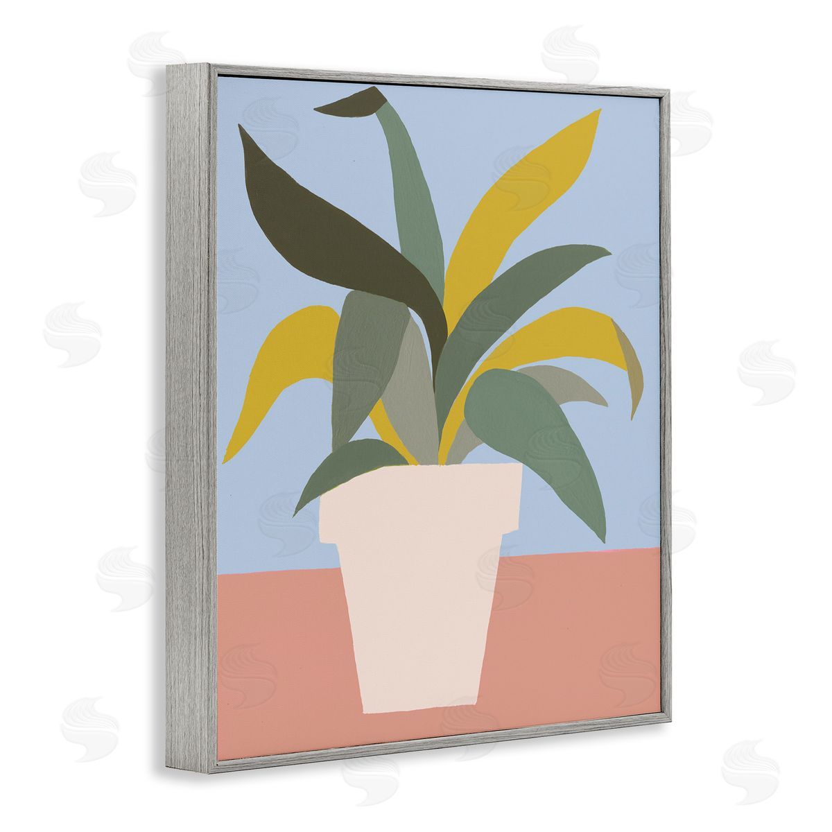 Regina Moore Indoor Potted Plant Soft Green Blue Red Gray Framed Giclee Wall Art