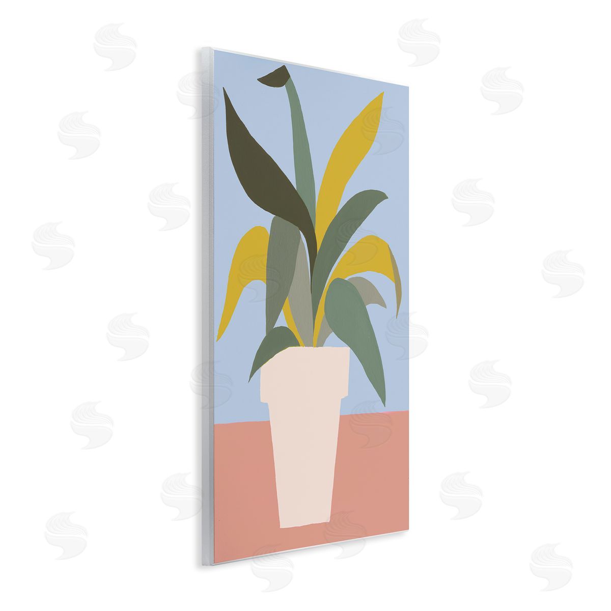 Regina Moore Indoor Potted Plant Soft Green Blue Red Wall Plaque Art