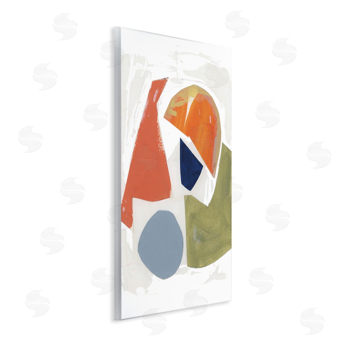 Unknown Artist Abstract Shape Collage Orange Green Blue Wall Plaque Art