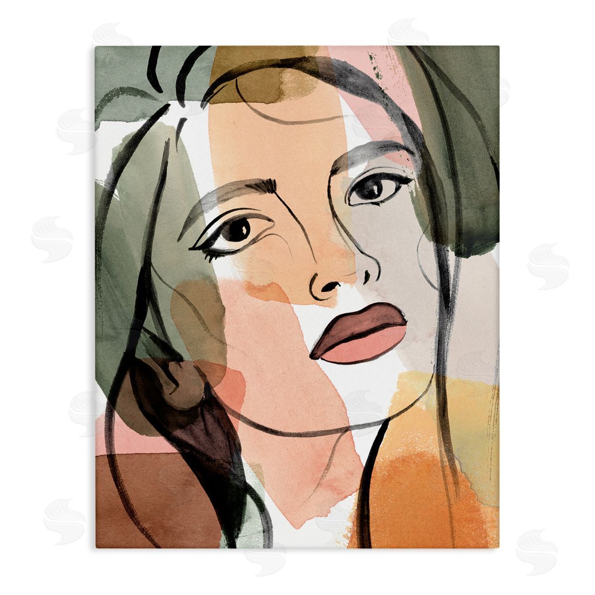 Annie Warren Female Portrait Bold Lips Abstract Paint Strokes Canvas Wall Art