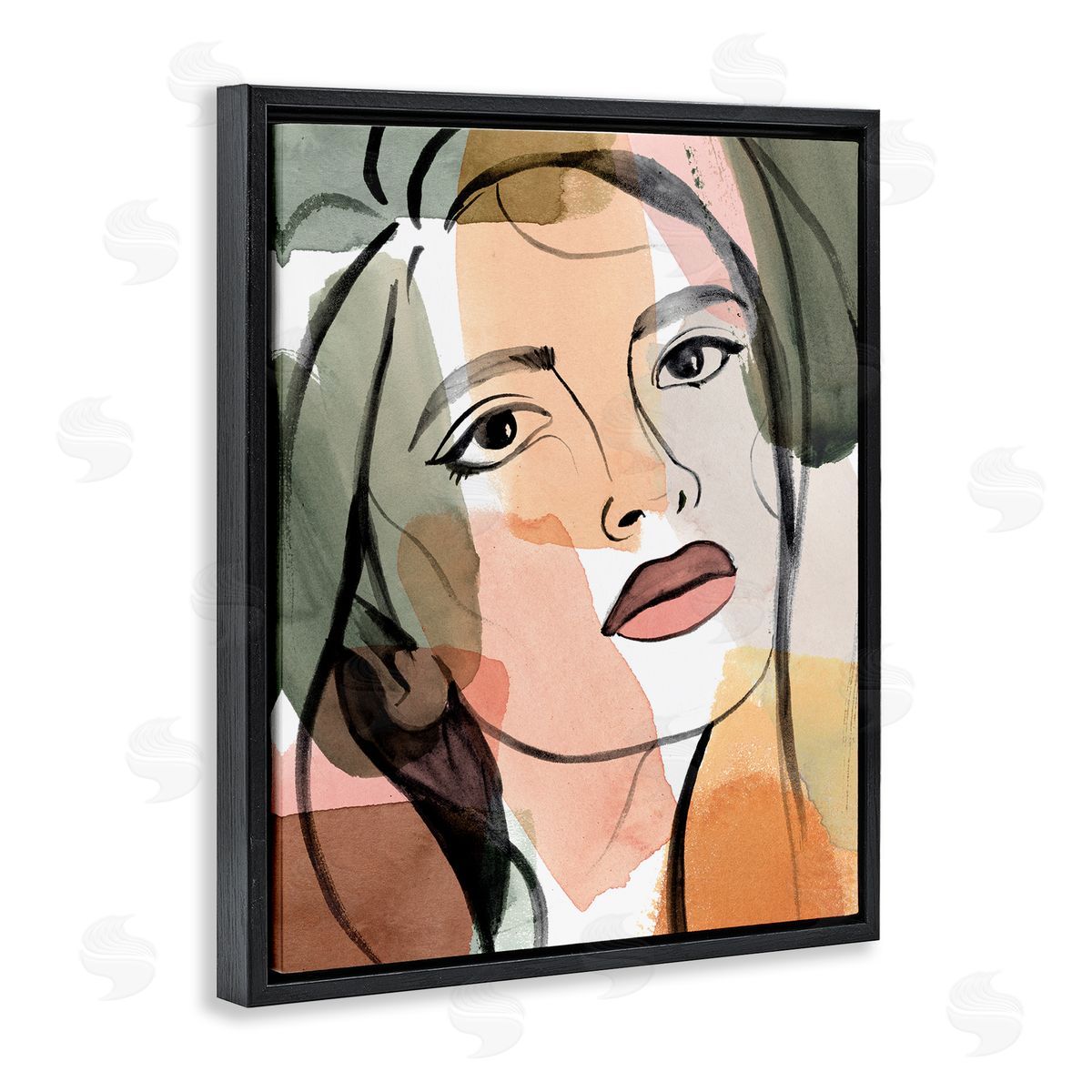 Annie Warren Female Portrait Bold Lips Abstract Paint Strokes Black Floater Frame Canvas Art