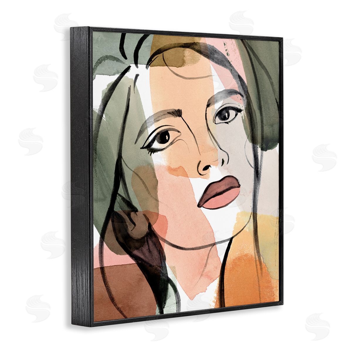 Annie Warren Female Portrait Bold Lips Abstract Paint Strokes Black Framed Giclee Wall Art
