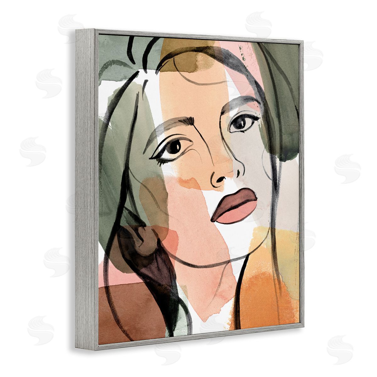 Annie Warren Female Portrait Bold Lips Abstract Paint Strokes Gray Framed Giclee Wall Art