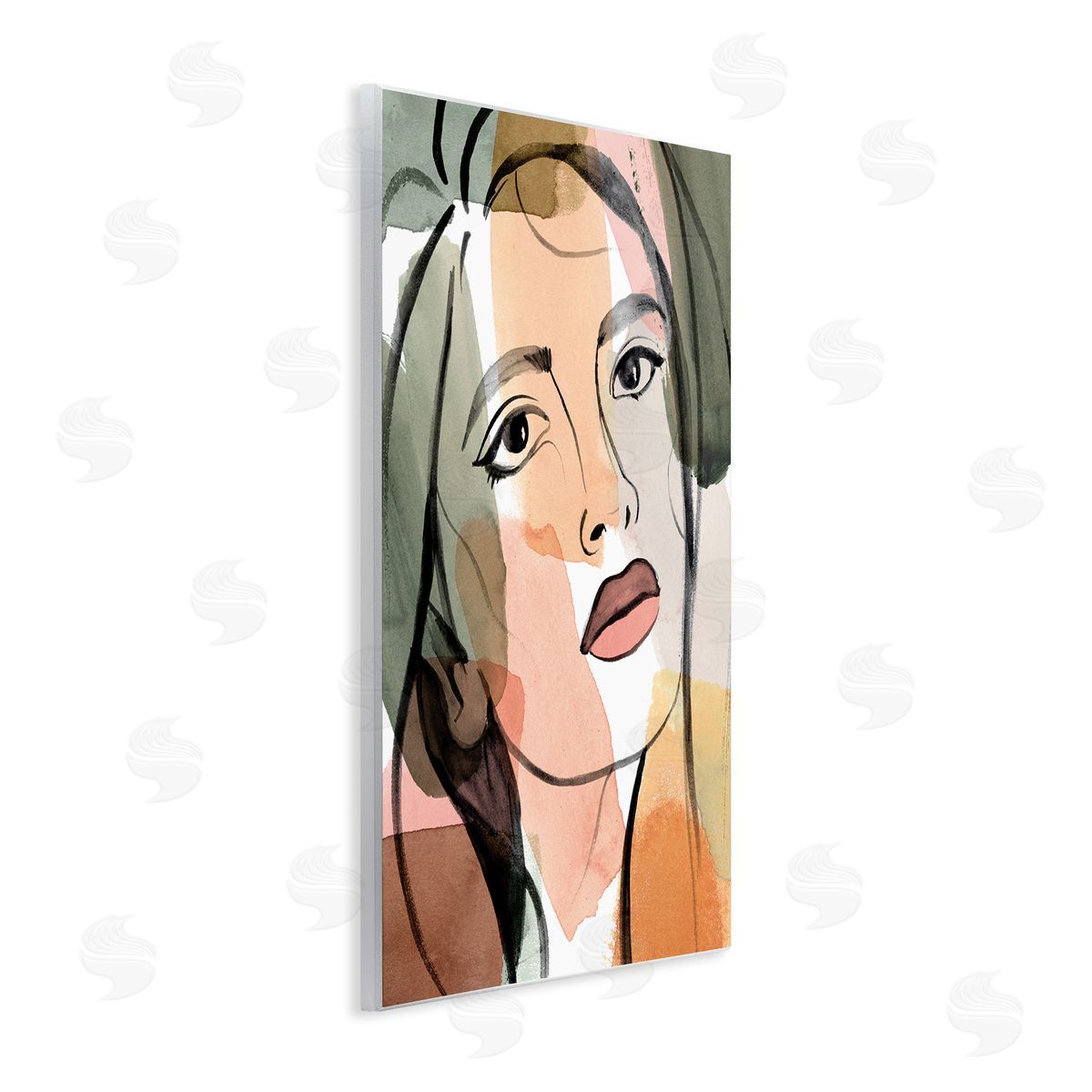 Annie Warren Female Portrait Bold Lips Abstract Paint Strokes Wall Plaque Art