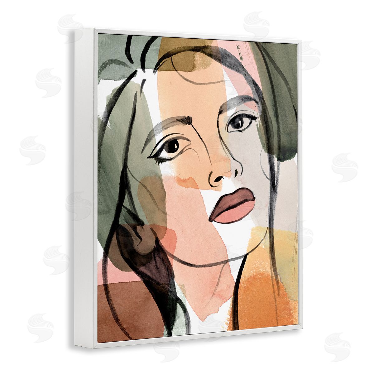 Annie Warren Female Portrait Bold Lips Abstract Paint Strokes White Framed Giclee Wall Art