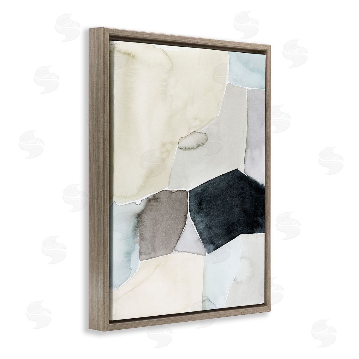 Grace Popp Abstract Watercolor Shapes Green Blue Black Brown Floater Frame Canvas Art