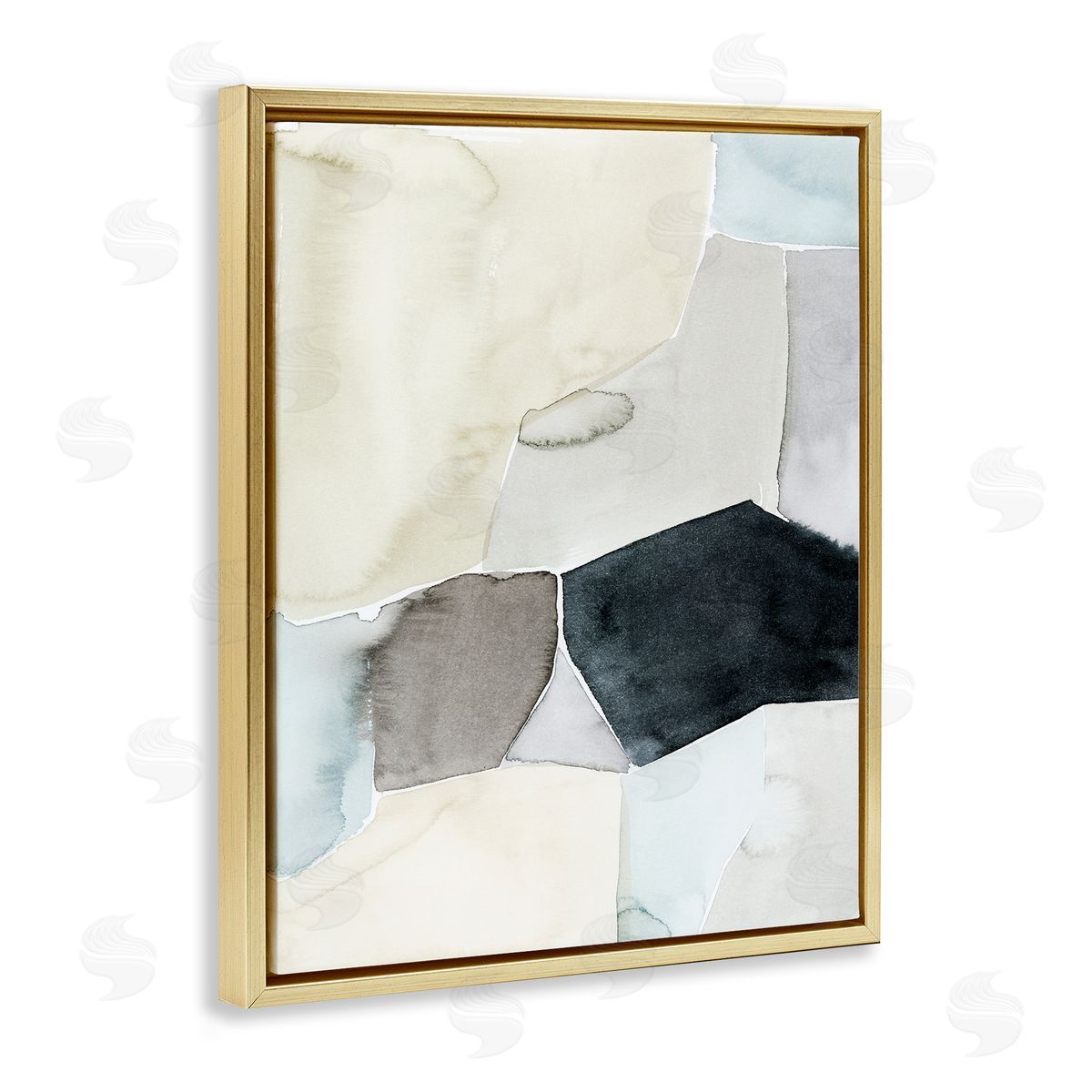 Grace Popp Abstract Watercolor Shapes Green Blue Black Gold Floater Frame Canvas Art