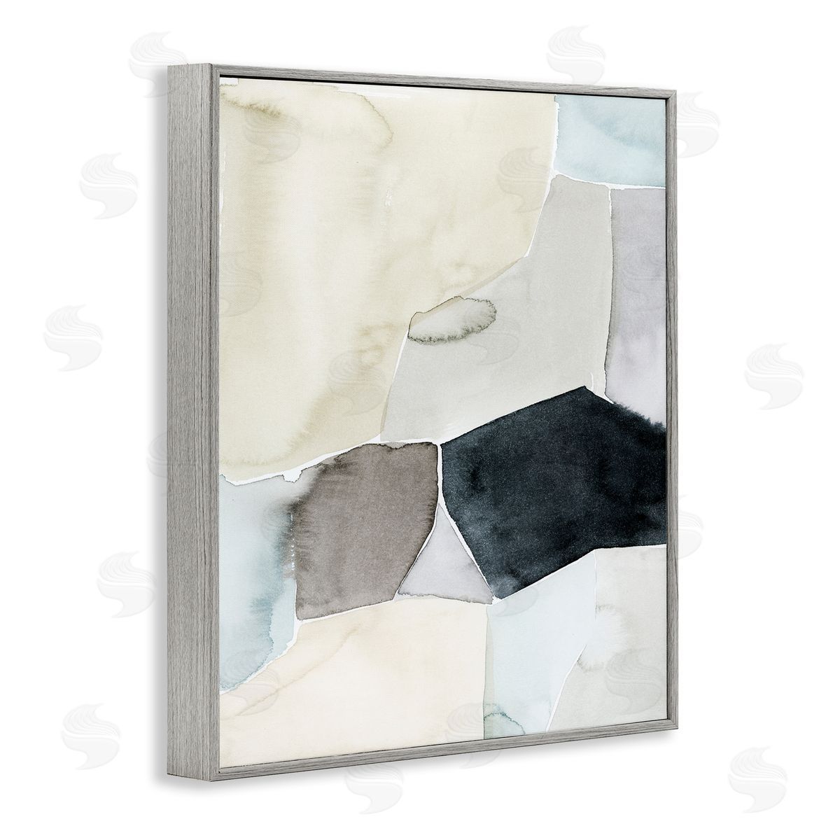Grace Popp Abstract Watercolor Shapes Green Blue Black Gray Framed Giclee Wall Art