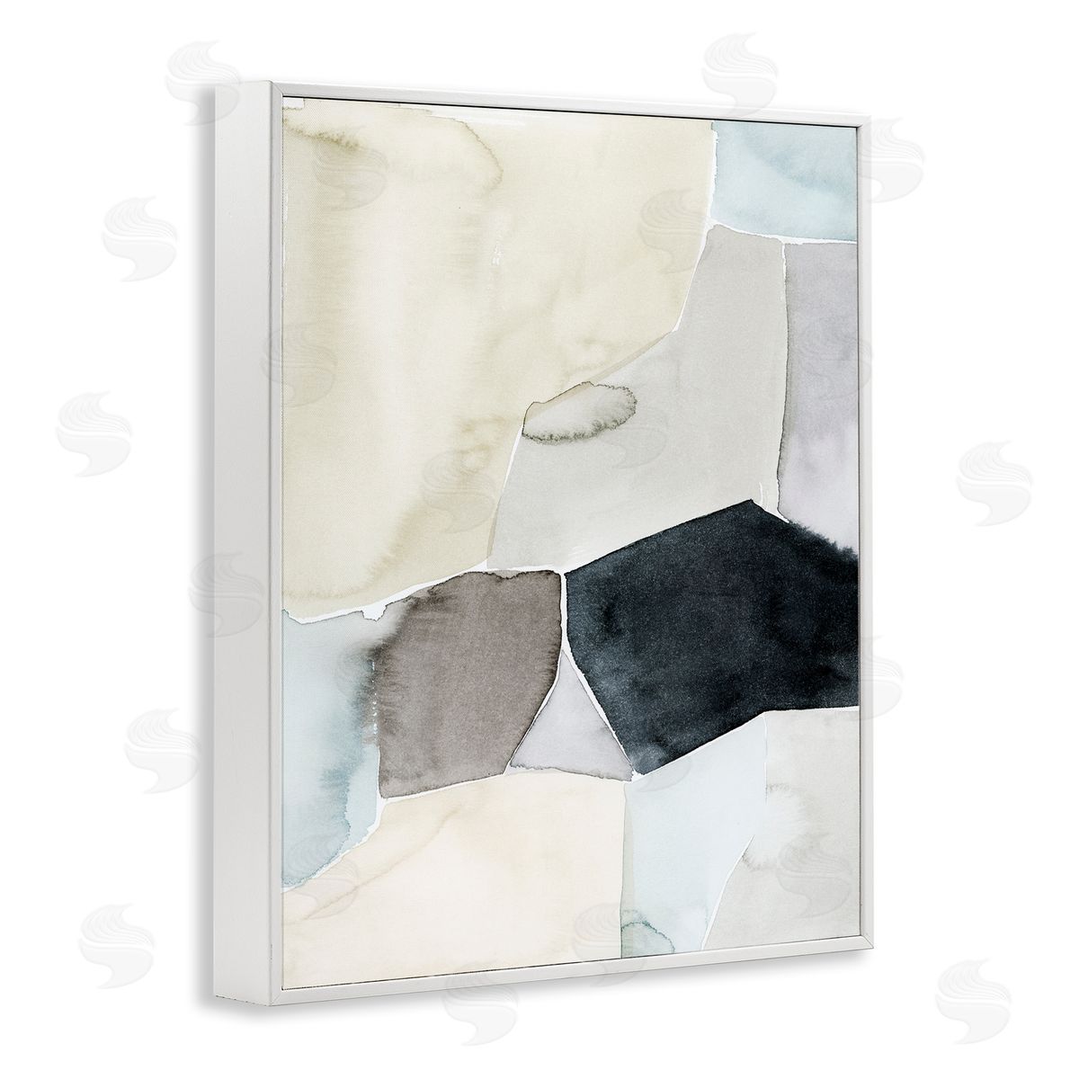 Grace Popp Abstract Watercolor Shapes Green Blue Black White Framed Giclee Wall Art