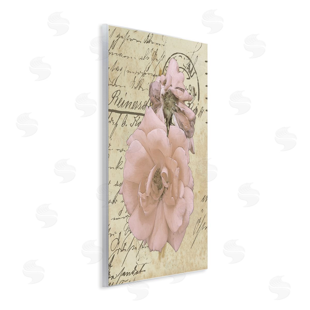 Alonzo Saunders Soft Pink Florals on Vintage Postal Letter Wall Plaque Art
