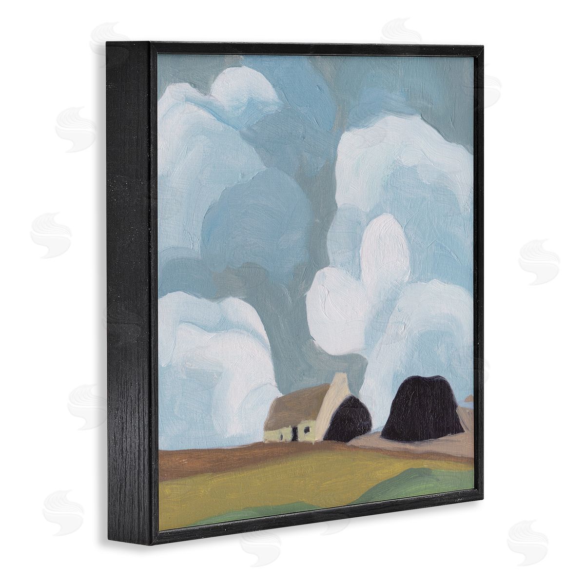 Melissa Wang Cloudy Sky Country Cottage Landscape Soft Meadow Black Framed Glicee Wall Art Print