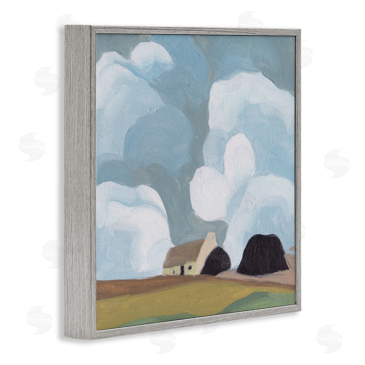 Melissa Wang Cloudy Sky Country Cottage Landscape Soft Meadow Gray Framed Glicee Wall Art Print