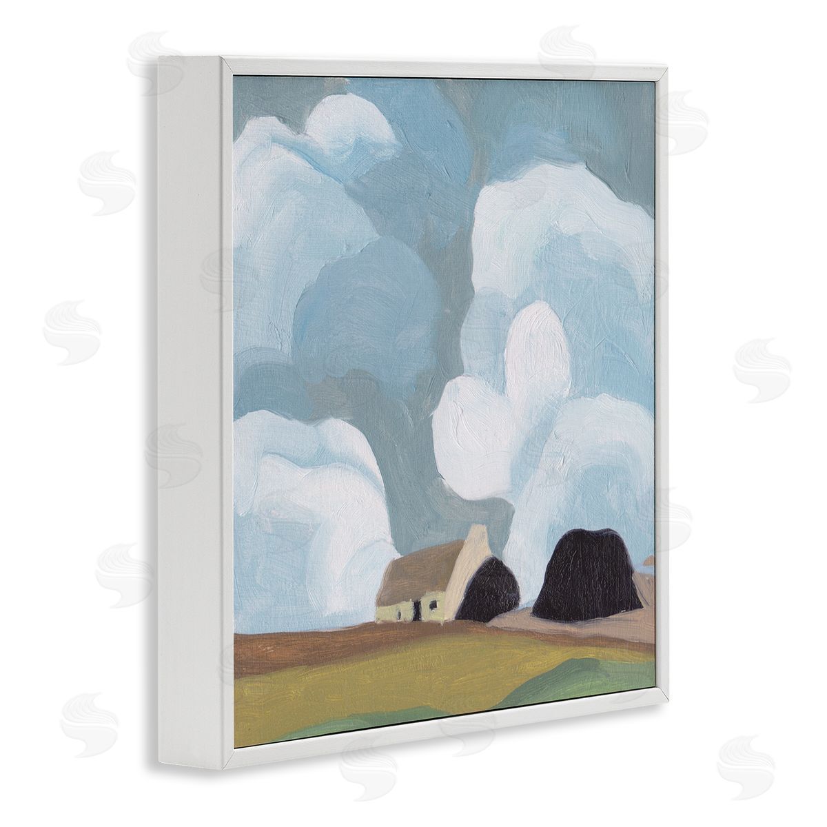 Melissa Wang Cloudy Sky Country Cottage Landscape Soft Meadow White Framed Glicee Wall Art Print