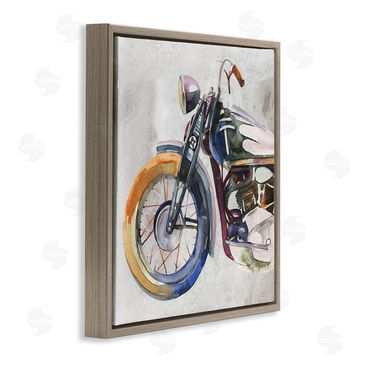 Annie Warren Motorcycle Chopper Bike Expressive Watercolor Tones Brown Floating Frame Canvas Wall Art Print