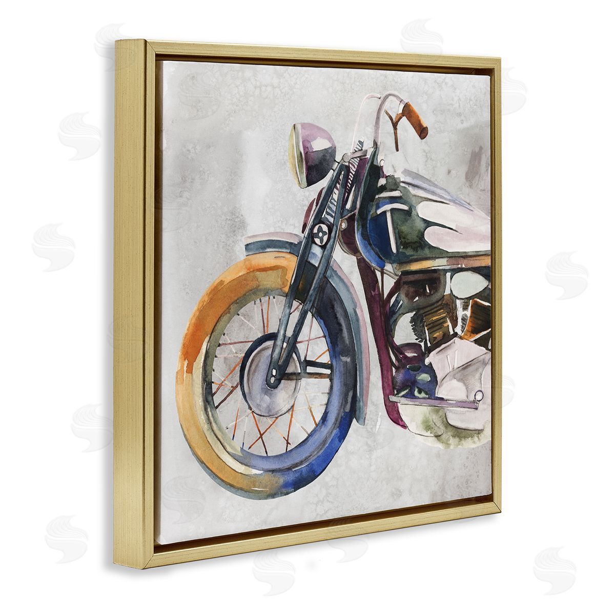 Annie Warren Motorcycle Chopper Bike Expressive Watercolor Tones Gold Floating Frame Canvas Wall Art Print