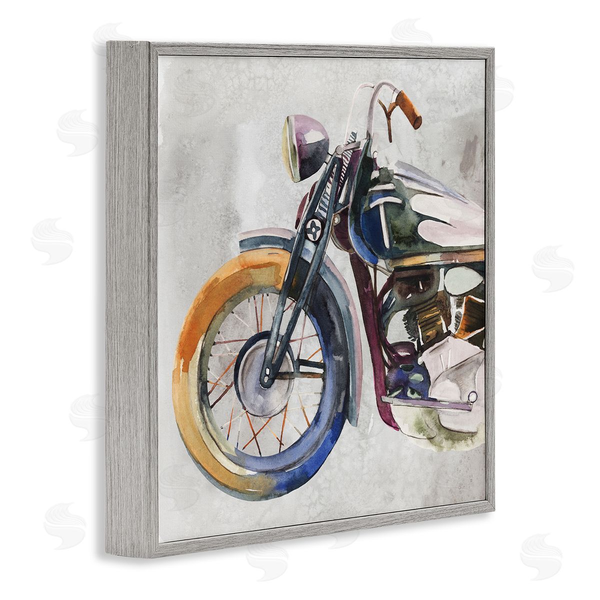 Annie Warren Motorcycle Chopper Bike Expressive Watercolor Tones Gray Framed Glicee Wall Art Print