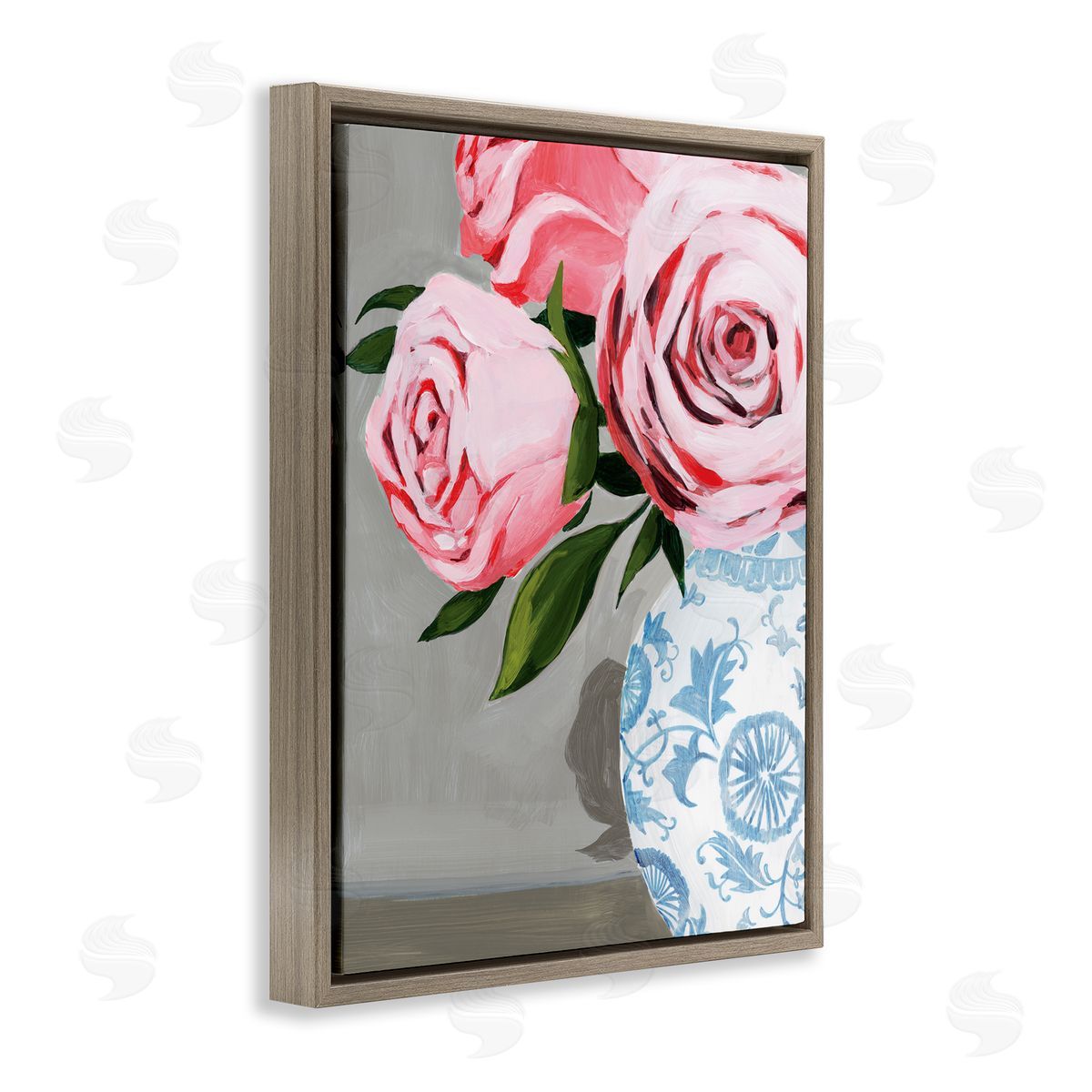 Grace Popp Blossoming Pink Roses in Ornate Blue Vase