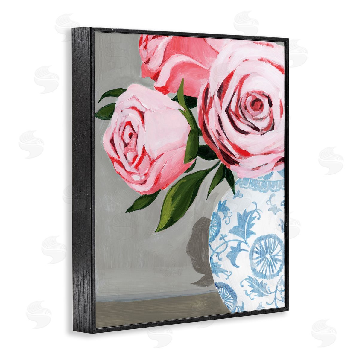 Grace Popp Blossoming Pink Roses in Ornate Blue Vase