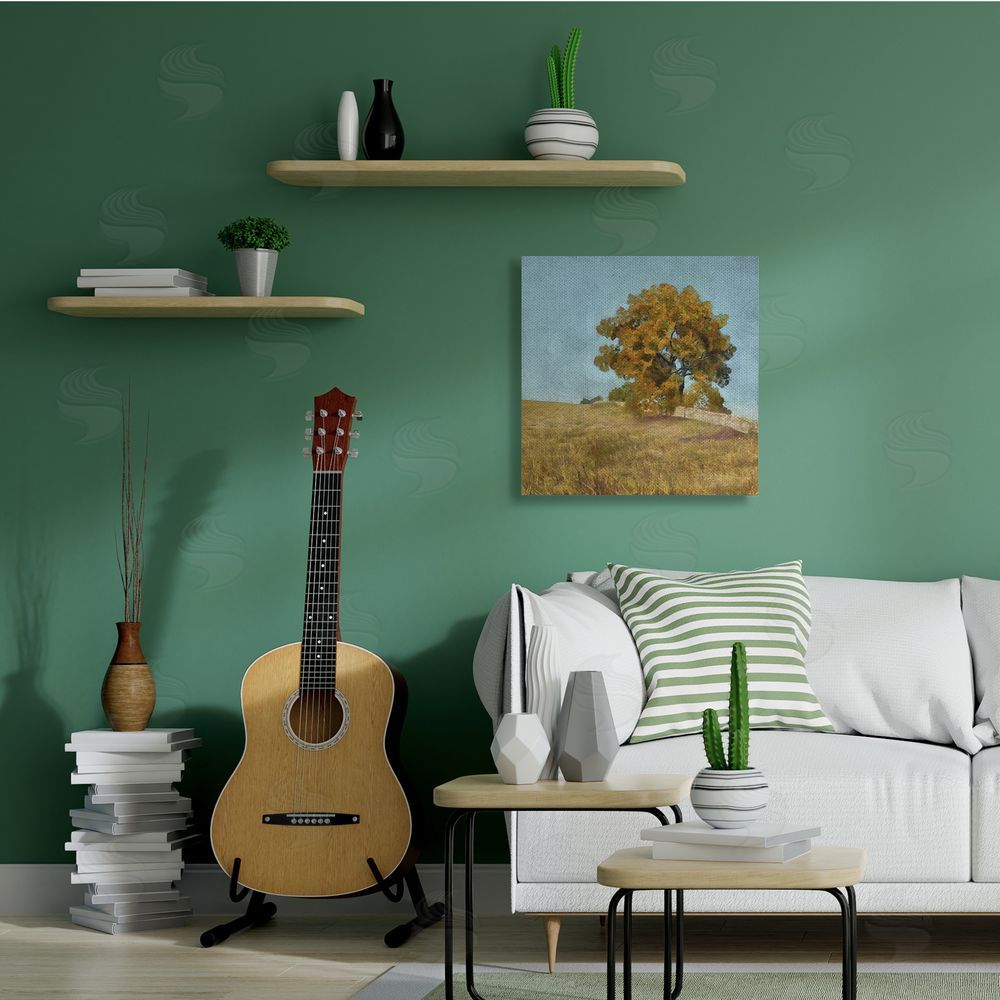 Alonzo Saunders Autumn Tree on Grassy Hill Country Landscape Canvas Wall Art in Room