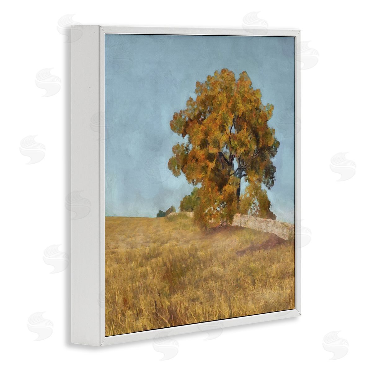 Alonzo Saunders Autumn Tree on Grassy Hill Country Landscape White Framed Glicee Wall Art Print