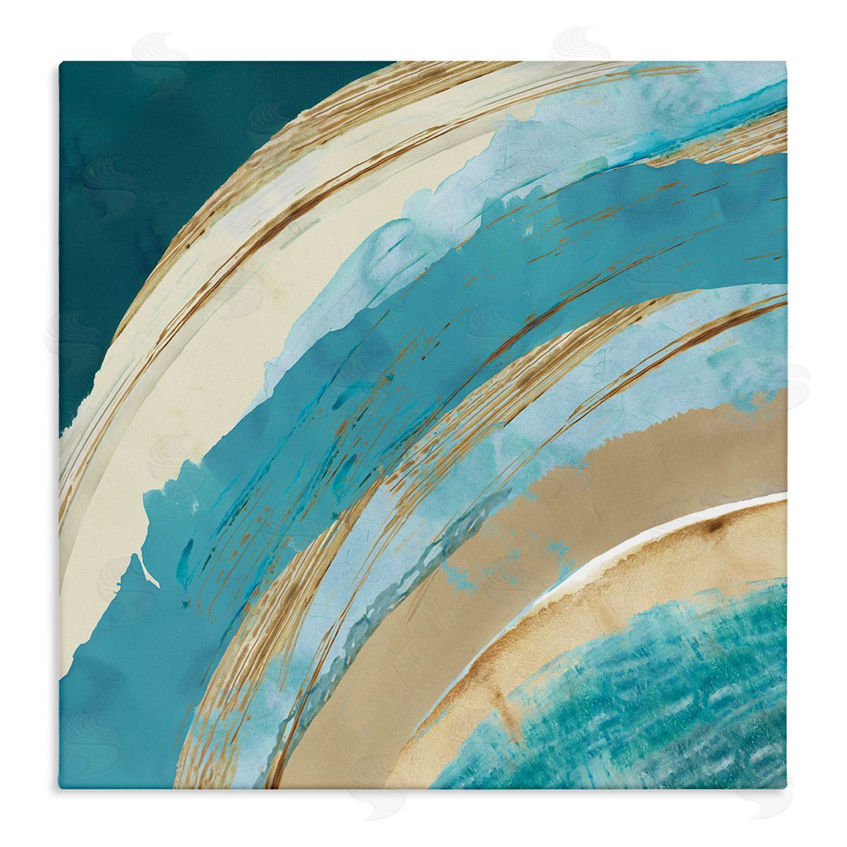 Flora Kouta Blue Wave Rainbow Abstract Blue Beige Arches Stretched Canvas Wall Art Print