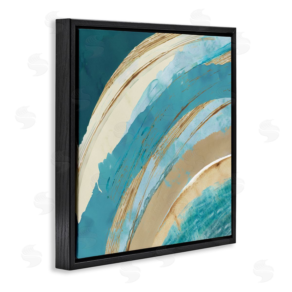 Flora Kouta Blue Wave Rainbow Abstract Blue Beige Arches Black Floating Frame Canvas Wall Art Print