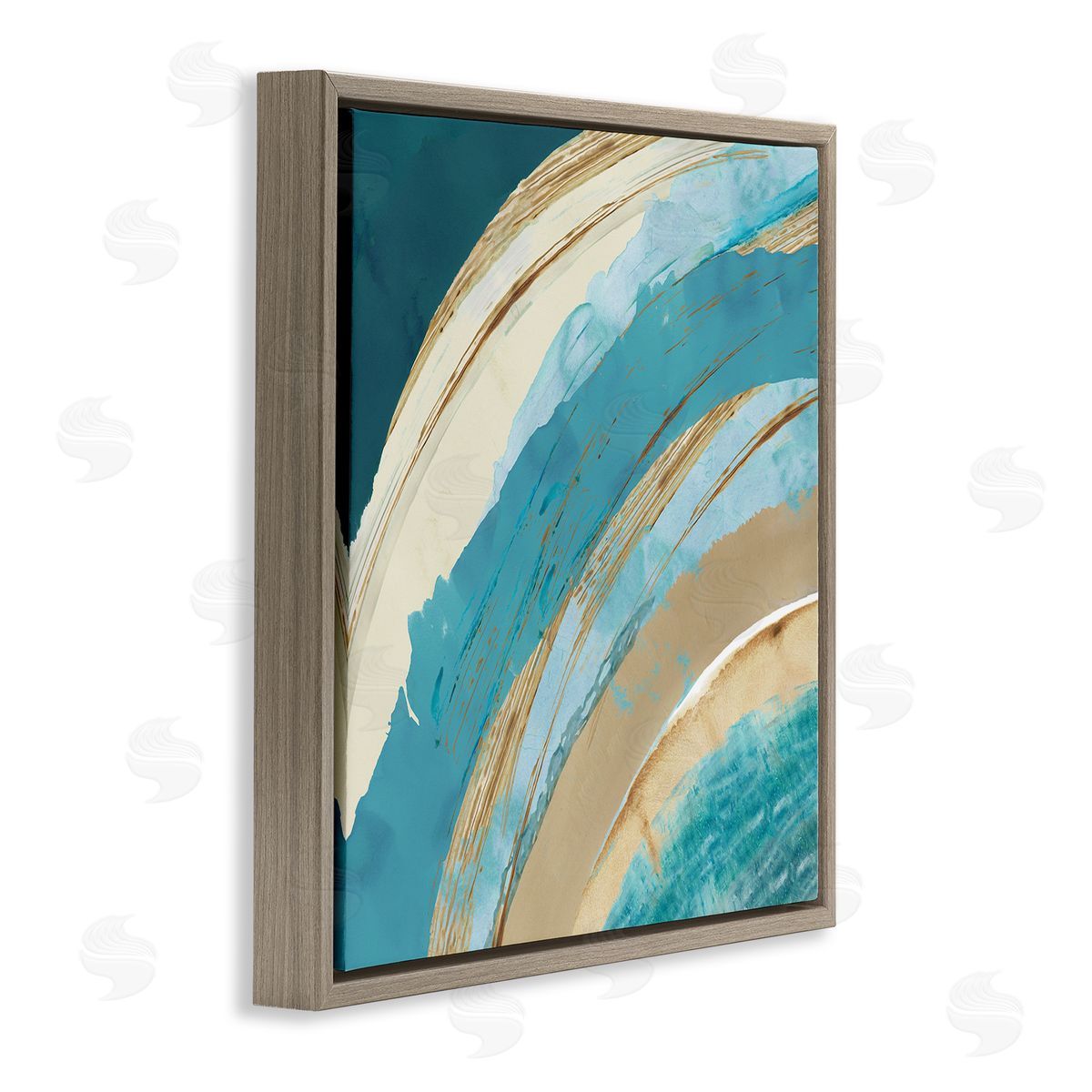 Flora Kouta Blue Wave Rainbow Abstract Blue Beige Arches Brown Floating Frame Canvas Wall Art Print