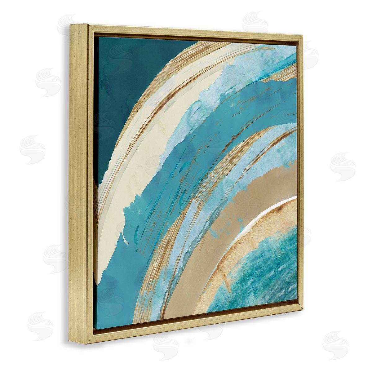 Flora Kouta Blue Wave Rainbow Abstract Blue Beige Arches Gold Floating Frame Canvas Wall Art Print