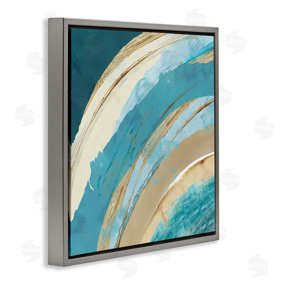 Flora Kouta Blue Wave Rainbow Abstract Blue Beige Arches Gray Floating Frame Canvas Wall Art Print