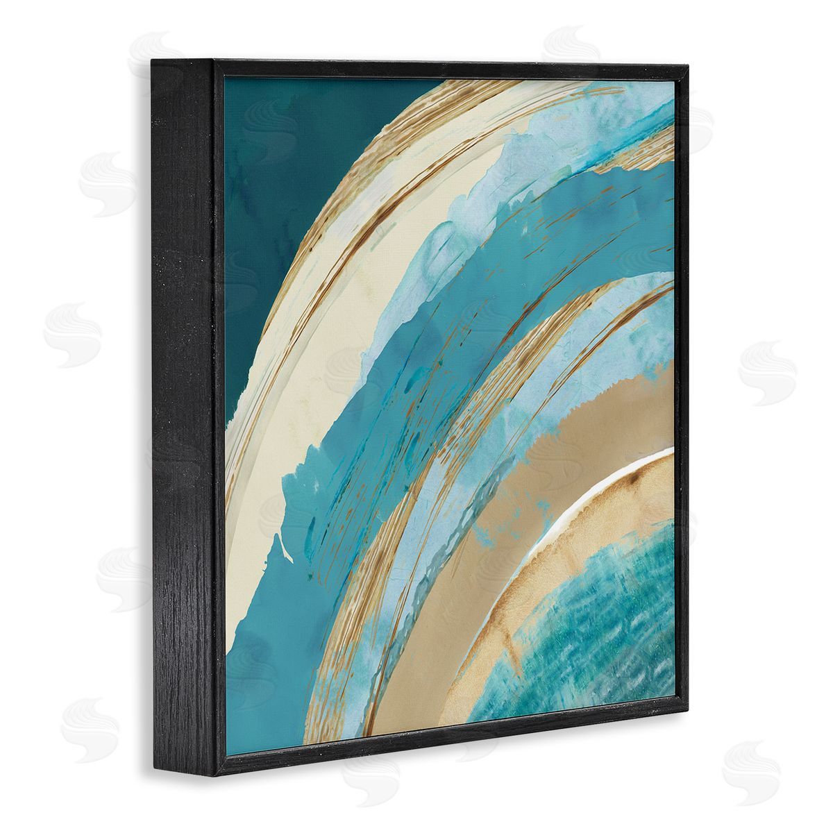Flora Kouta Blue Wave Rainbow Abstract Blue Beige Arches Black Framed Glicee Wall Art Print