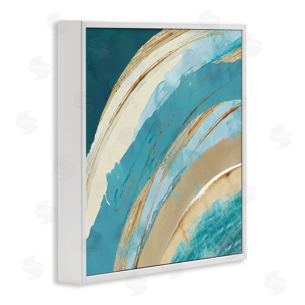 Flora Kouta Blue Wave Rainbow Abstract Blue Beige Arches White Framed Glicee Wall Art Print