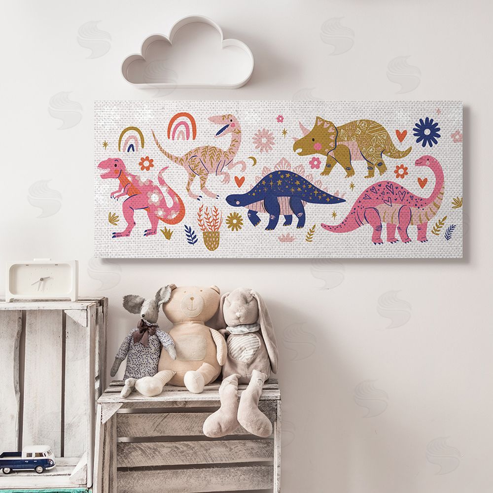 Arrolynn Weiderhold Happy Whimsical Dinosaurs with Rainbow Florals