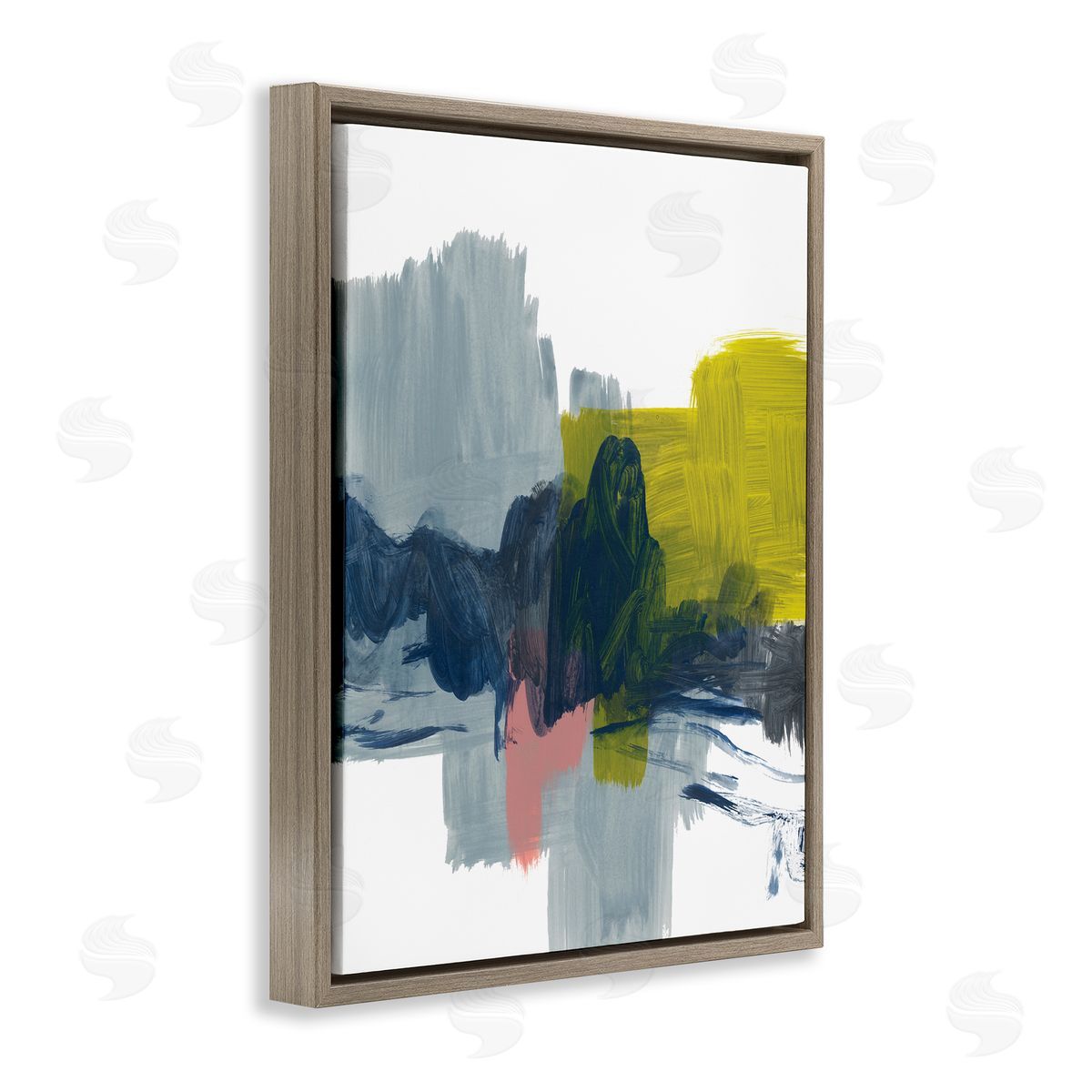 Bronwyn Baker Lively Abstract Brush Strokes Blue Grey Yellow