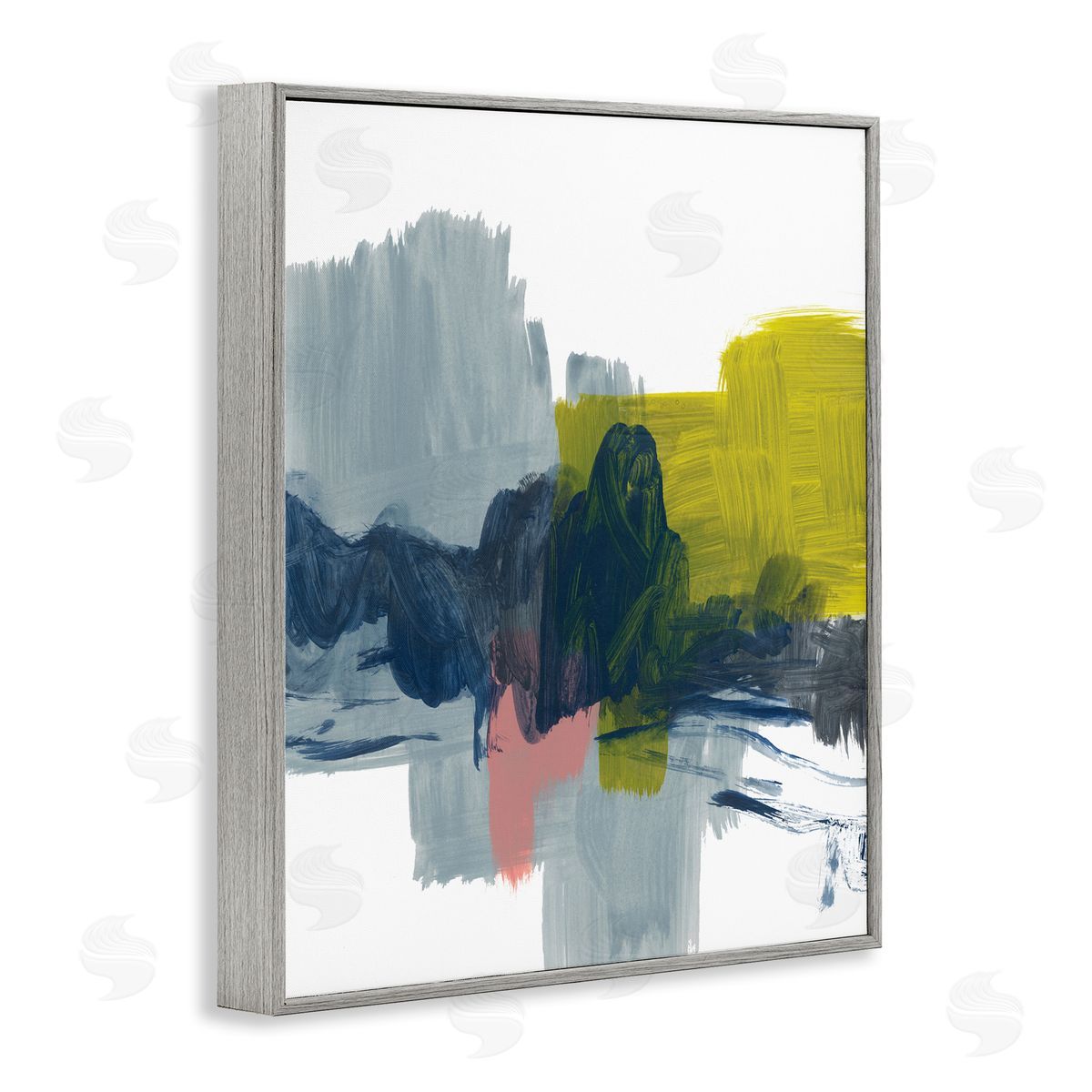 Bronwyn Baker Lively Abstract Brush Strokes Blue Grey Yellow