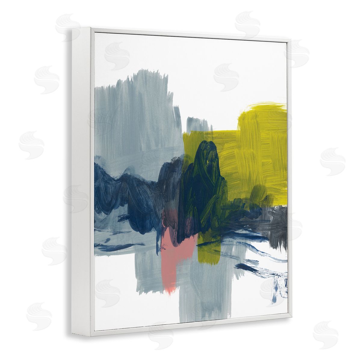Bronwyn Baker Lively Abstract Brush Strokes Blue Grey Yellow