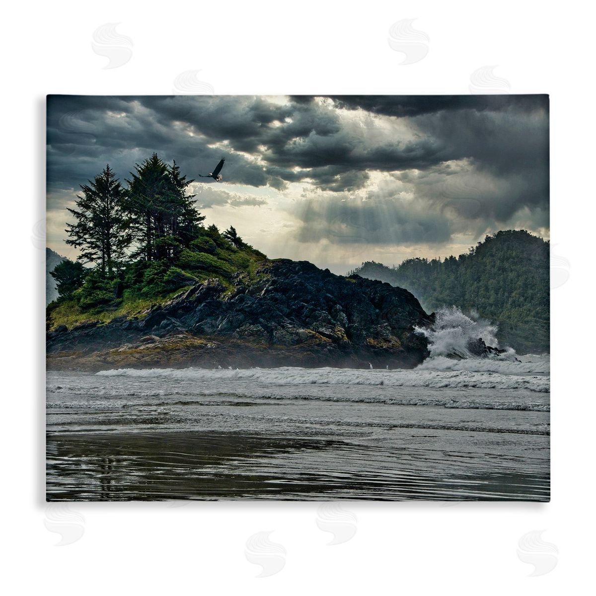 Chuck Burdick Waves Crashing into Island Rustic Landscape
