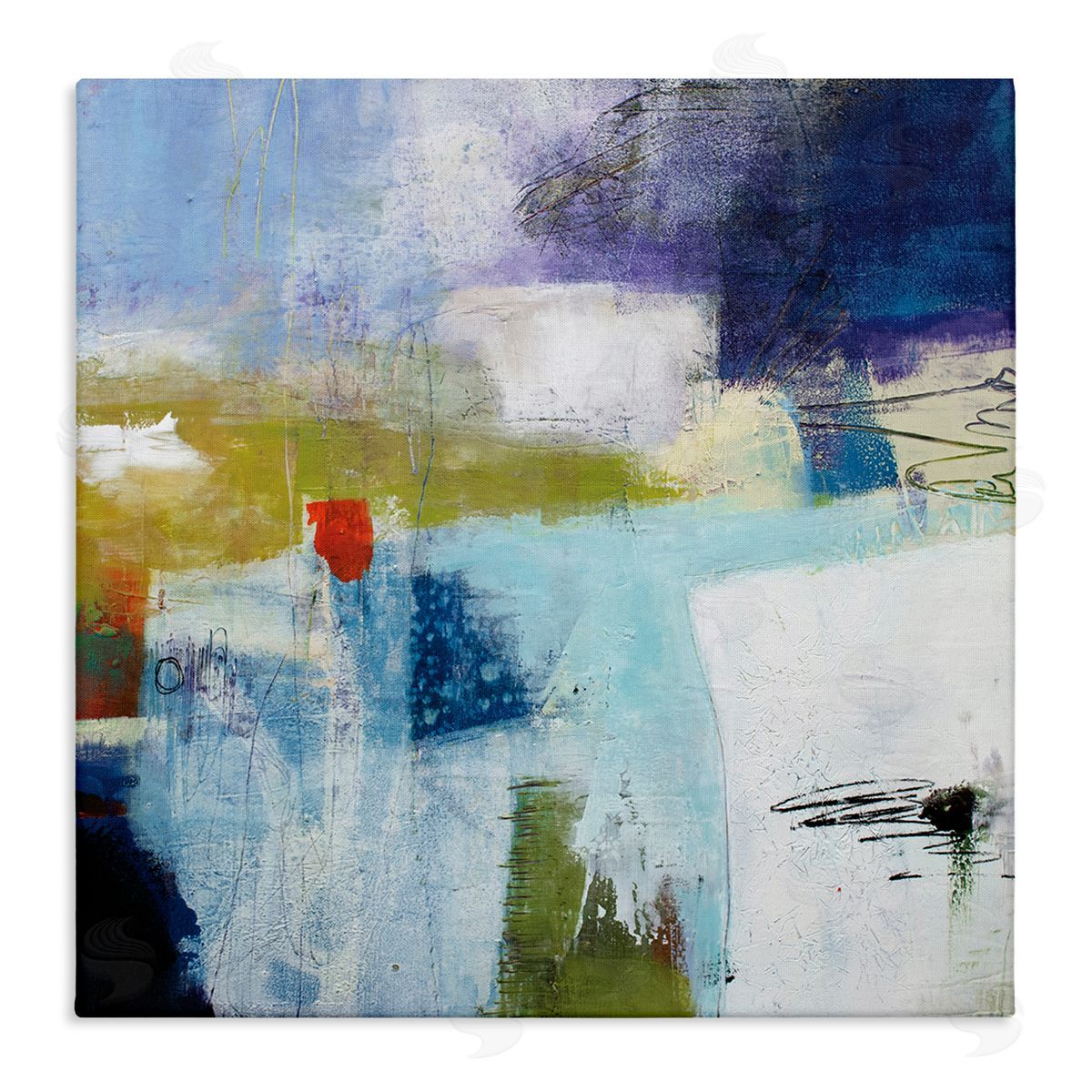 Pamela K. Beer Modern Abstract Collage Blue Green White Stretched Canvas Wall Art Print