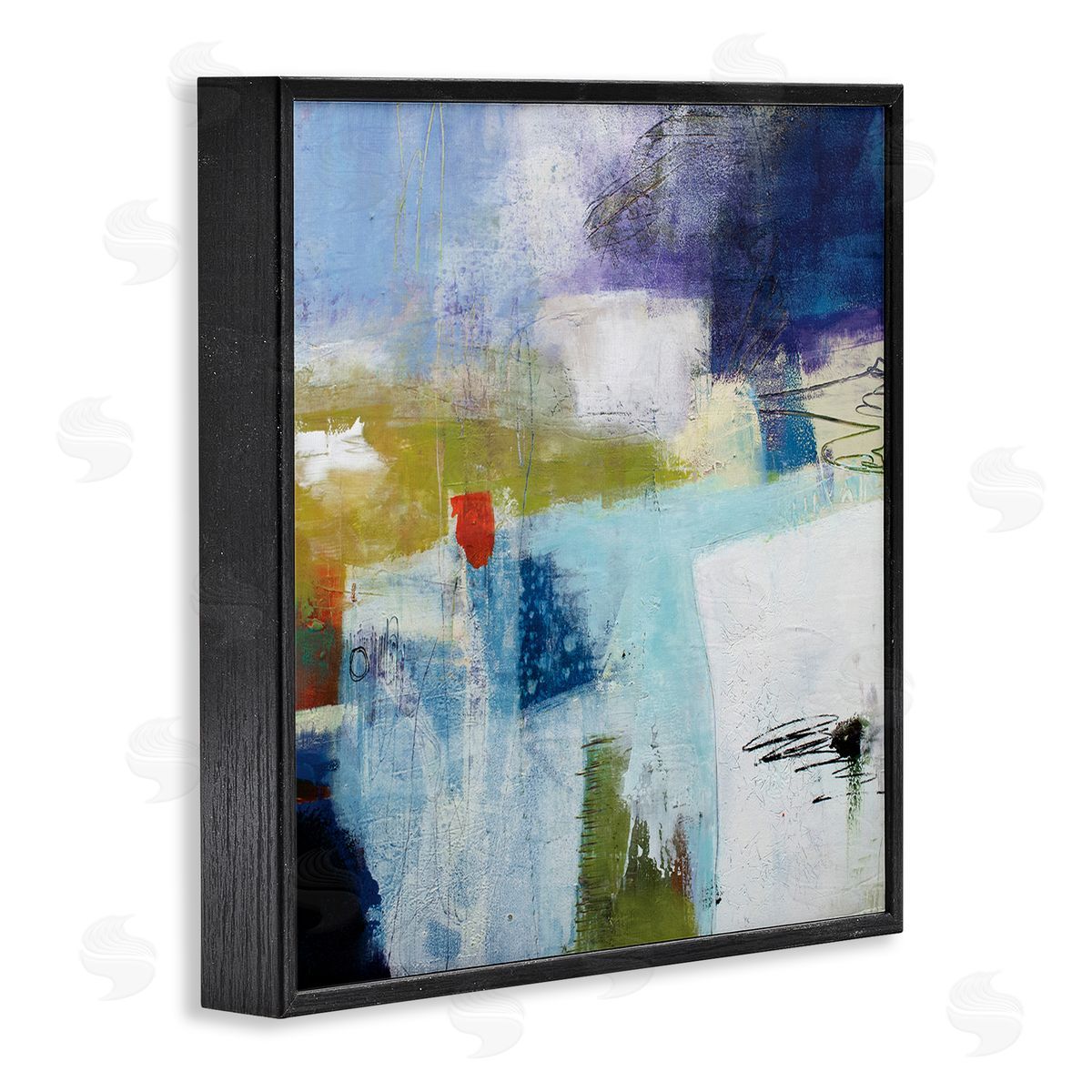 Pamela K. Beer Modern Abstract Collage Blue Green White Black Framed Glicee Wall Art Print