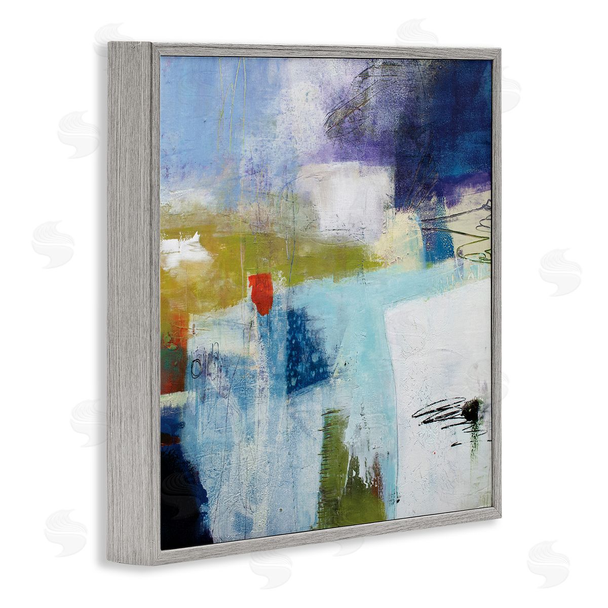Pamela K. Beer Modern Abstract Collage Blue Green White Gray Framed Glicee Wall Art Print