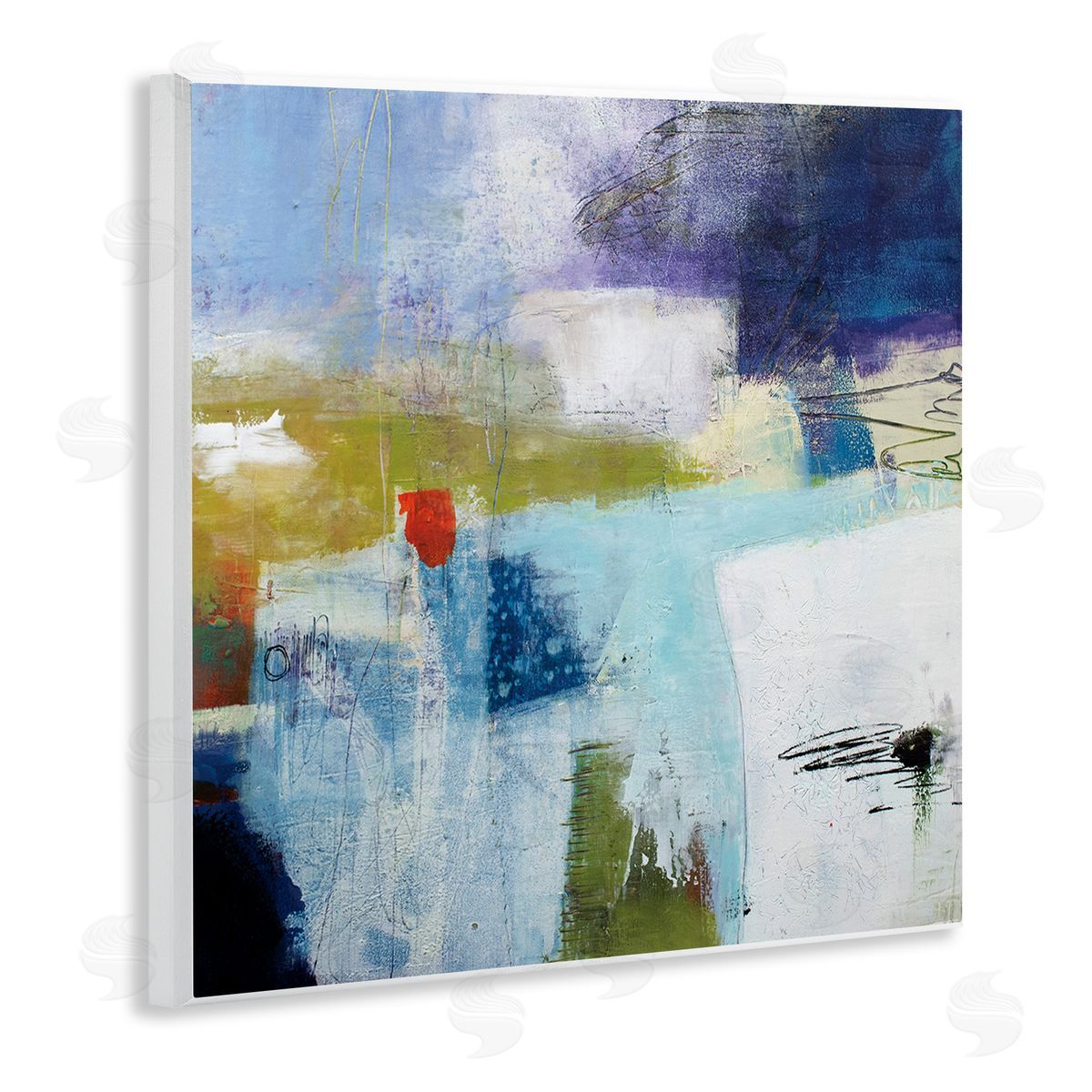 Pamela K. Beer Modern Abstract Collage Blue Green White Wooden Wall Plaque Art Print