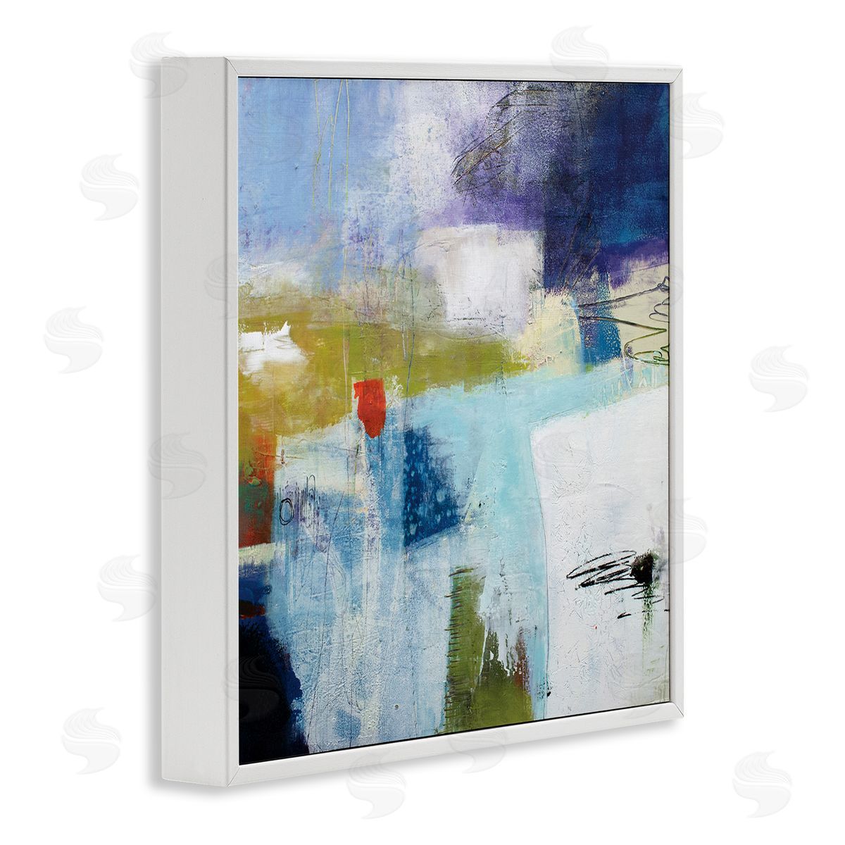 Pamela K. Beer Modern Abstract Collage Blue Green White White Framed Glicee Wall Art Print