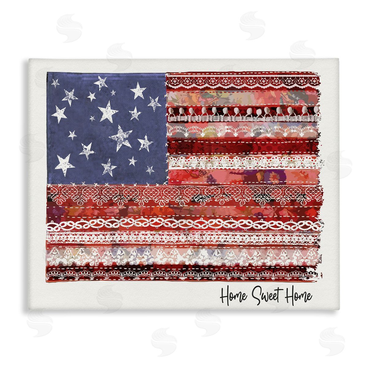 Erica Billups Home Sweet Home Phrase Lace Pattern American Flag