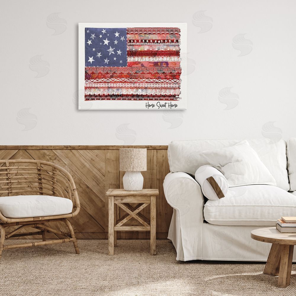 Erica Billups Home Sweet Home Phrase Lace Pattern American Flag