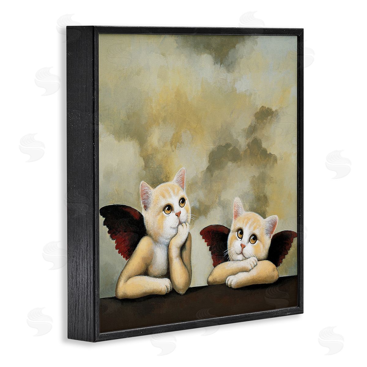Chameleon Design Inc. Kitten Cherub Angels Classic Painting Parody Black Framed Glicee Wall Art Print