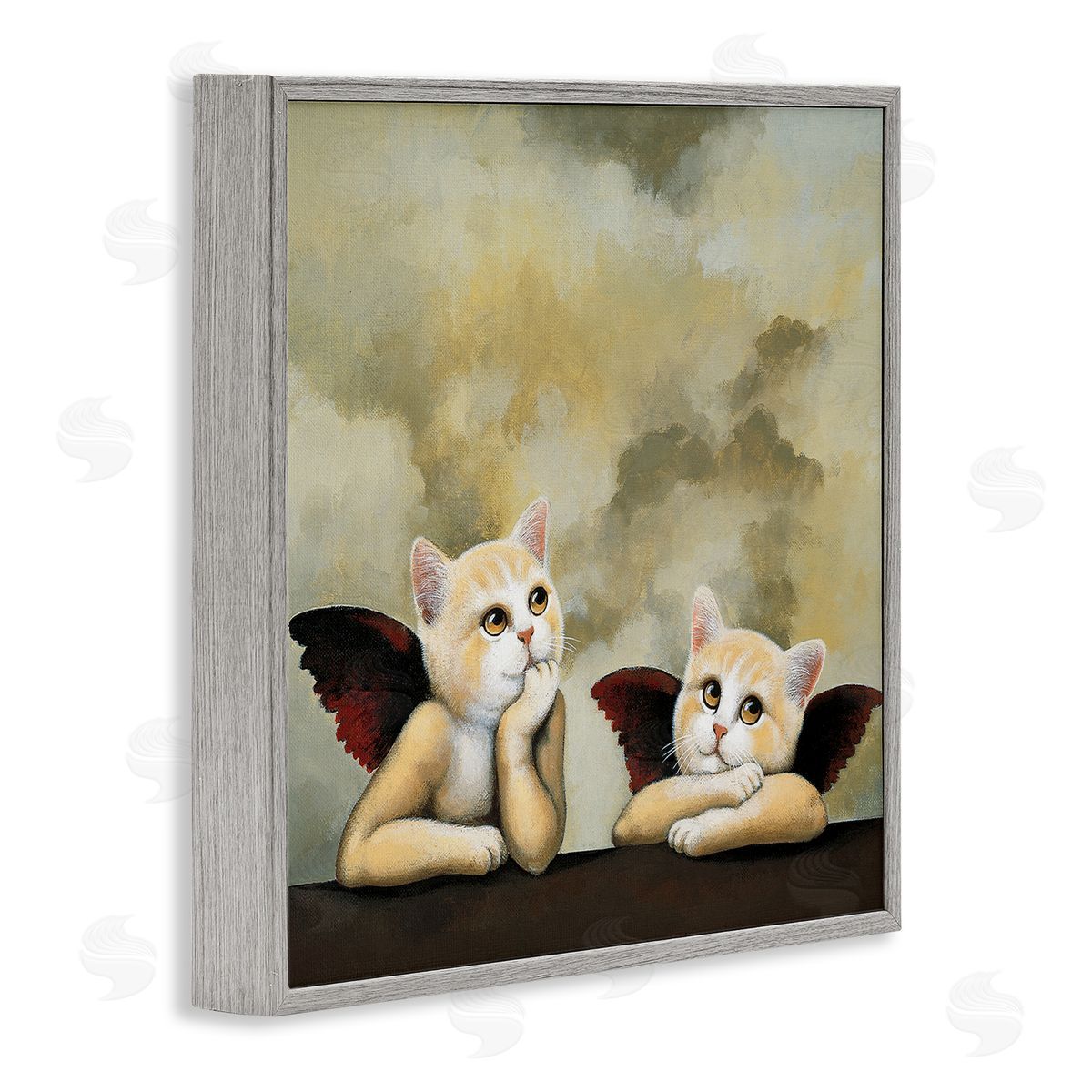 Chameleon Design Inc. Kitten Cherub Angels Classic Painting Parody Gray Framed Glicee Wall Art Print