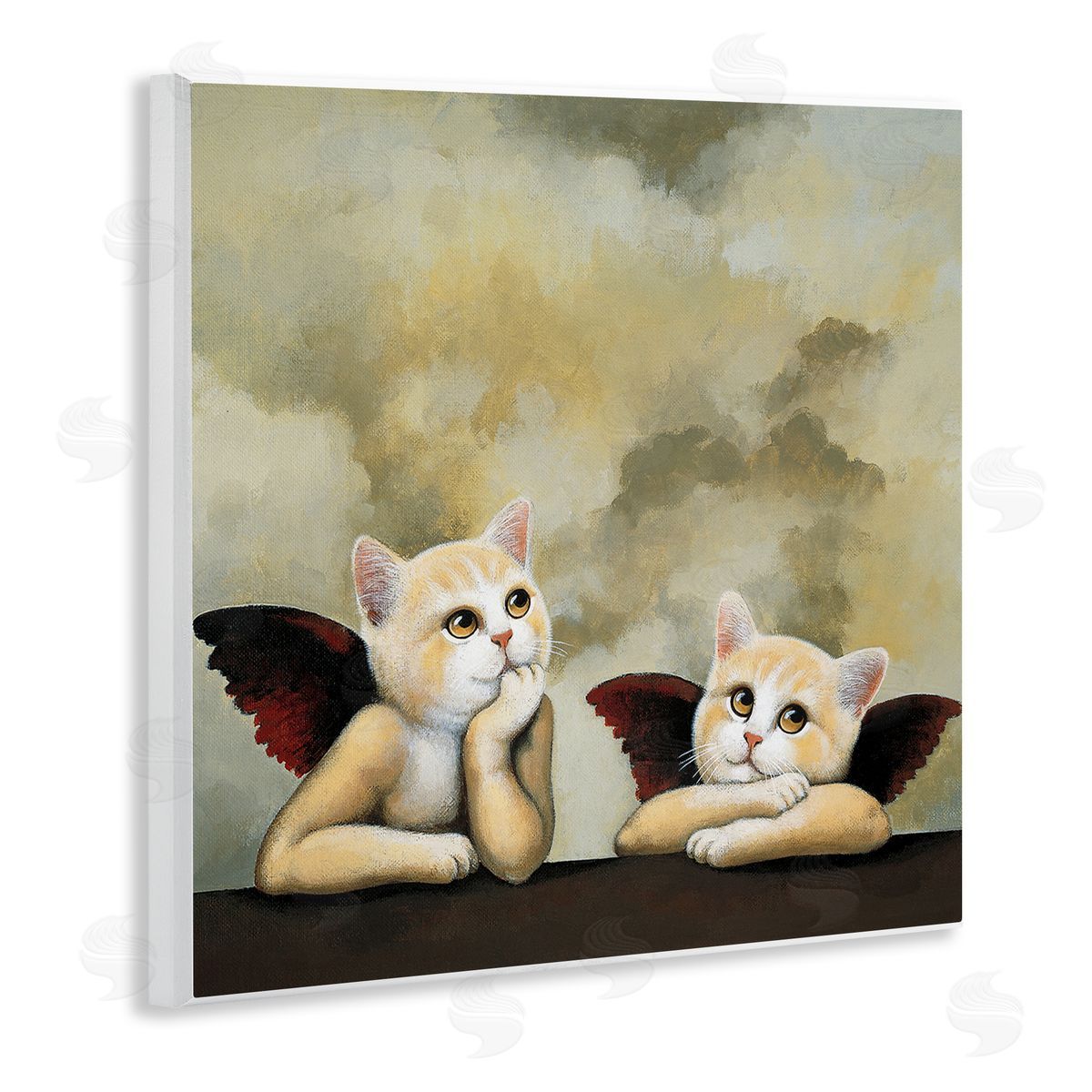 Chameleon Design Inc. Kitten Cherub Angels Classic Painting Parody Wooden Wall Plaque Art Print