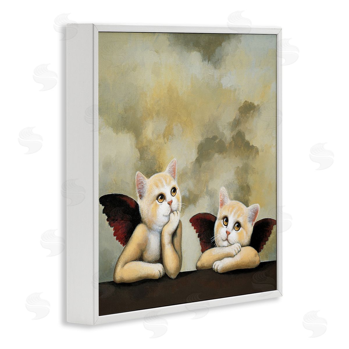 Chameleon Design Inc. Kitten Cherub Angels Classic Painting Parody White Framed Glicee Wall Art Print
