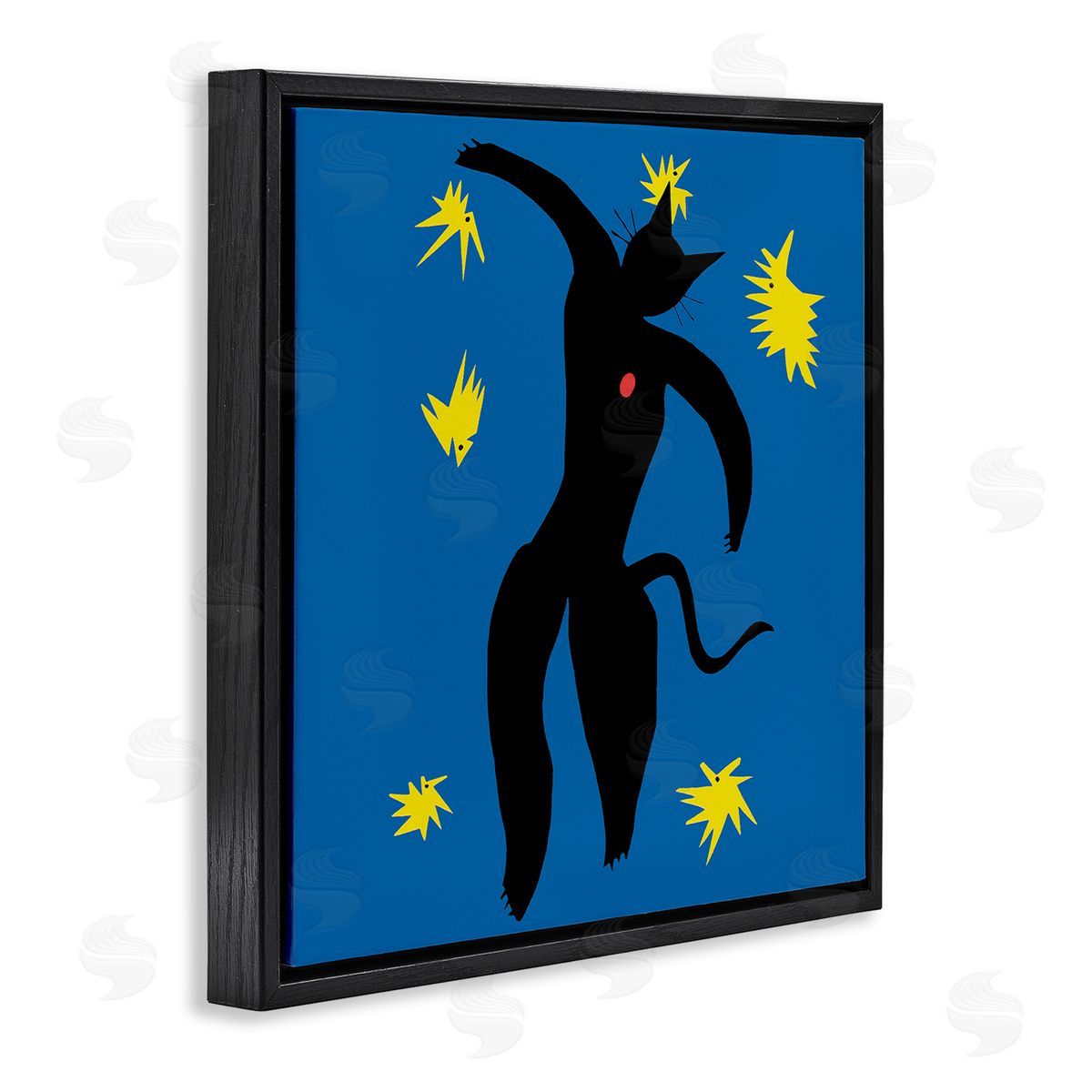 Chameleon Design Inc. Matisse Cat Icarus Classic Painting Parody Black Floating Frame Canvas Wall Art Print